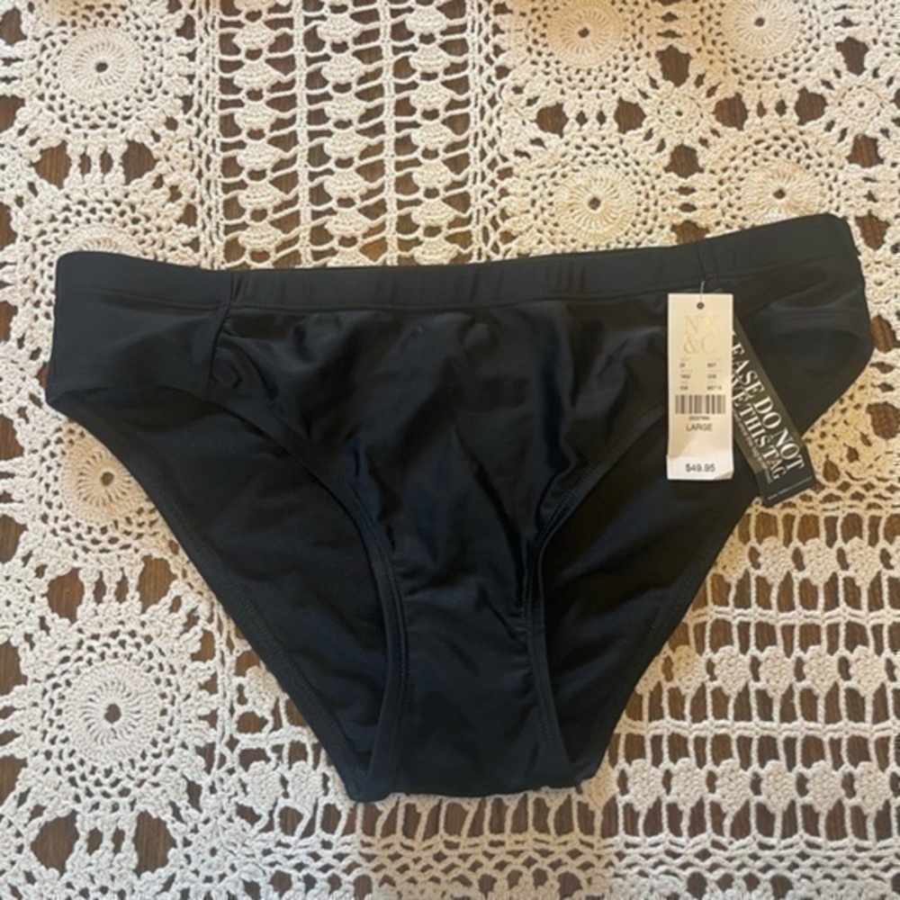 NEW YORK & COMPANY Solid Black Swim Bikini Bottom NWT Size Large Versatile  #059